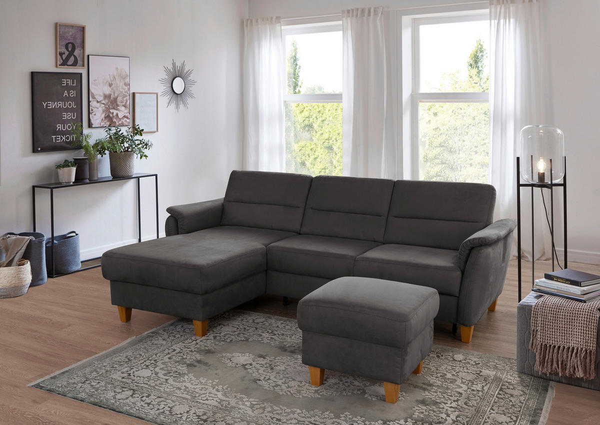 ECKSOFA in Mikrofaser Grau  - Eichefarben/Grau, Konventionell, Holz/Textil (163/244cm) - Sit & More