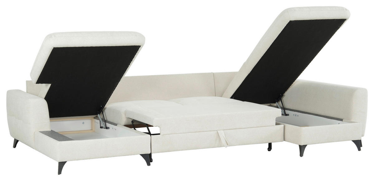 WOHNLANDSCHAFT Beige Chenille  - Beige/Schwarz, KONVENTIONELL, Textil/Metall (188/340/160cm) - Xora