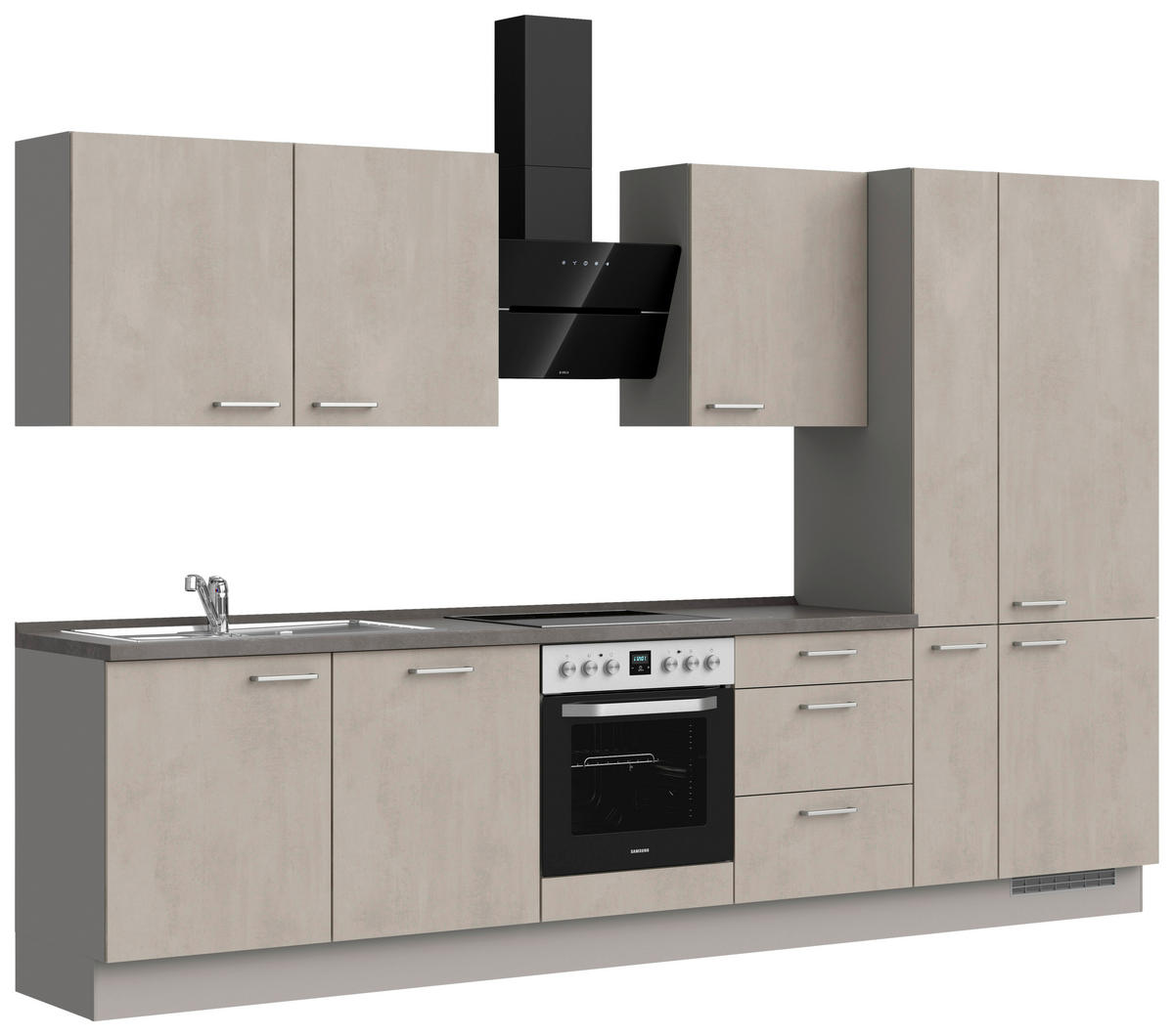 KÜCHENBLOCK 330 cm   in Grau, Schieferfarben  - Schieferfarben/Edelstahlfarben, MODERN, Holzwerkstoff/Metall (330cm) - Nobilia