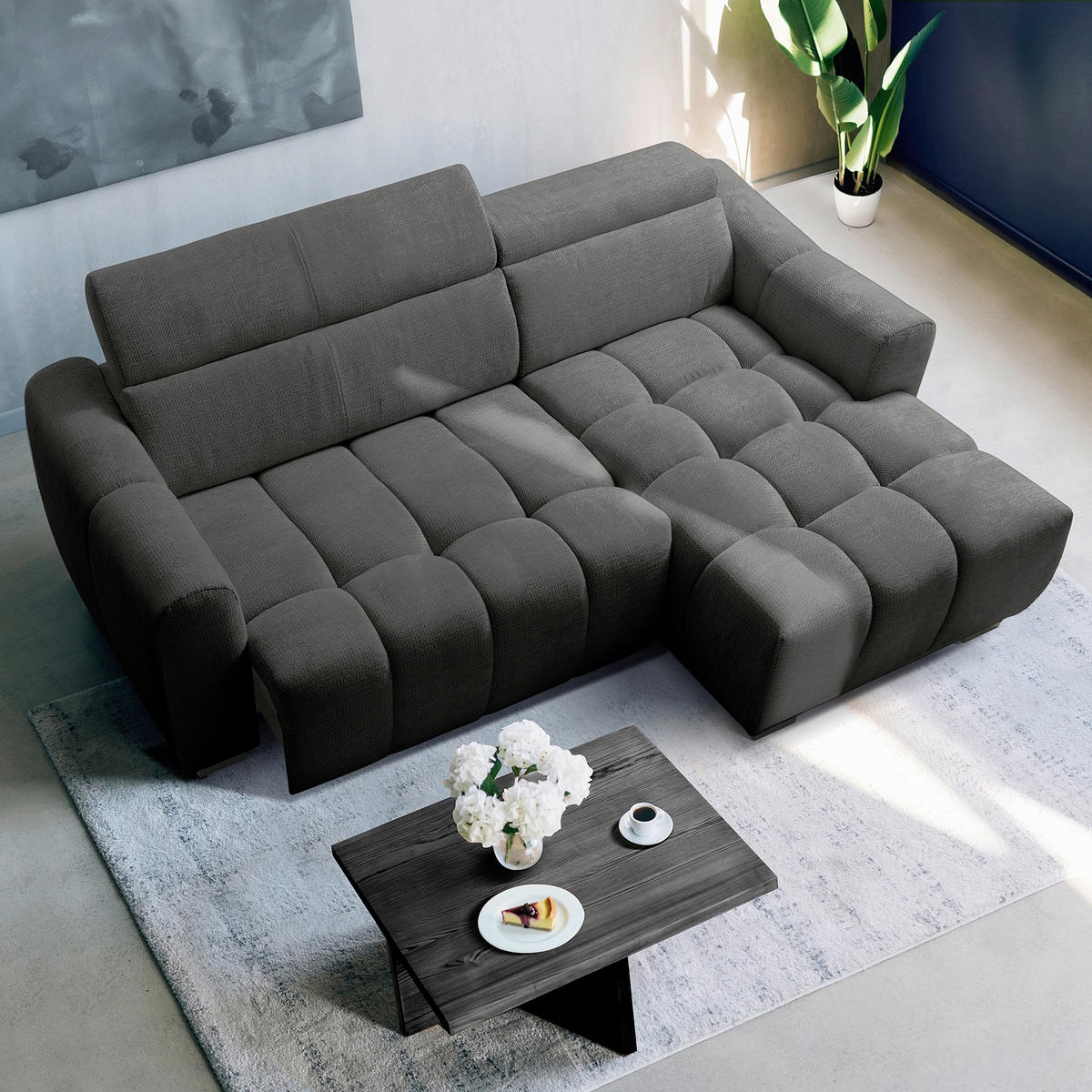 ECKSOFA  Webstoff Schwarz  - Schwarz, Design, Kunststoff/Textil (274/177cm) - Livetastic