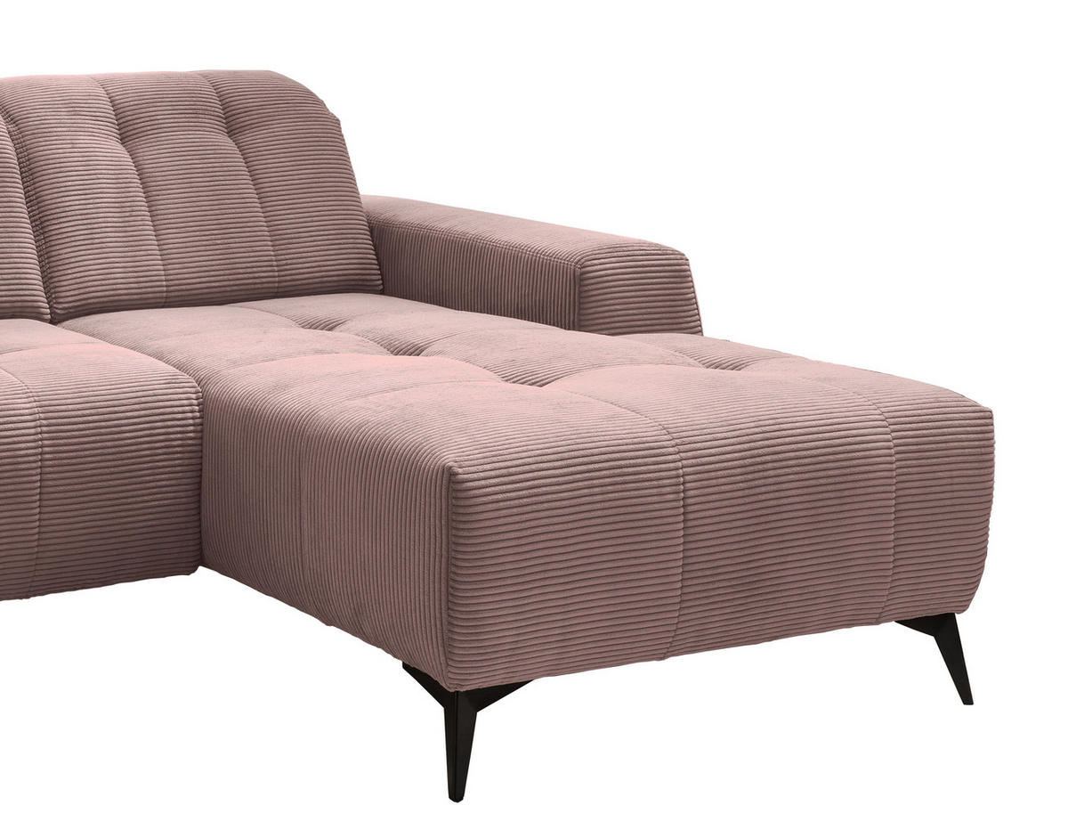 ECKSOFA in Cord Rosa  - Schwarz/Rosa, Modern, Textil/Metall (258/180cm) - Livetastic