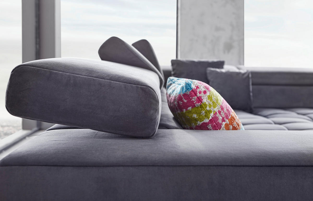 ECKSOFA Anthrazit Mikrofaser  - Chromfarben/Anthrazit, Design, Textil/Metall (222/326cm) - Beldomo Speed
