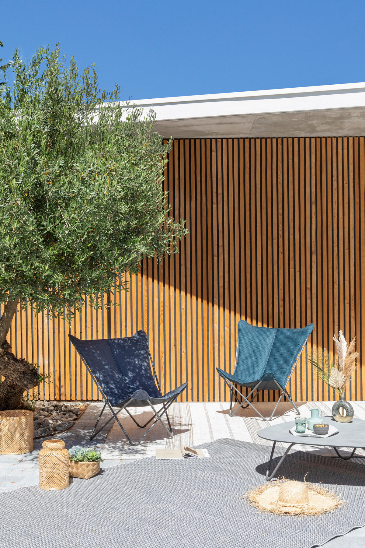 GARTEN-RELAXSESSEL Stahl  - Titanfarben/Dunkelblau, Basics, Kunststoff/Metall (91/87/83cm) - Lafuma Mobilier
