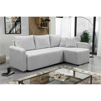 ECKSOFA STERN Hellgrau Bouclé Zierkissen, Rückenkissen, Bettkasten  - Hellgrau/Schwarz, Design, Kunststoff/Textil (207/152cm) - MID.YOU