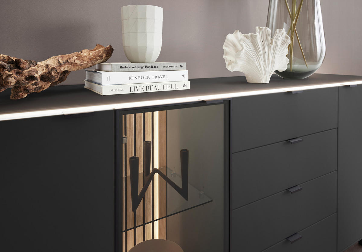 SIDEBOARD RIANI 186,2/98,1/46 cm 4 Schublade(n)  - Anthrazit/Schwarz, Design, Glas/Holz (186,2/98,1/46cm) - Dieter Knoll