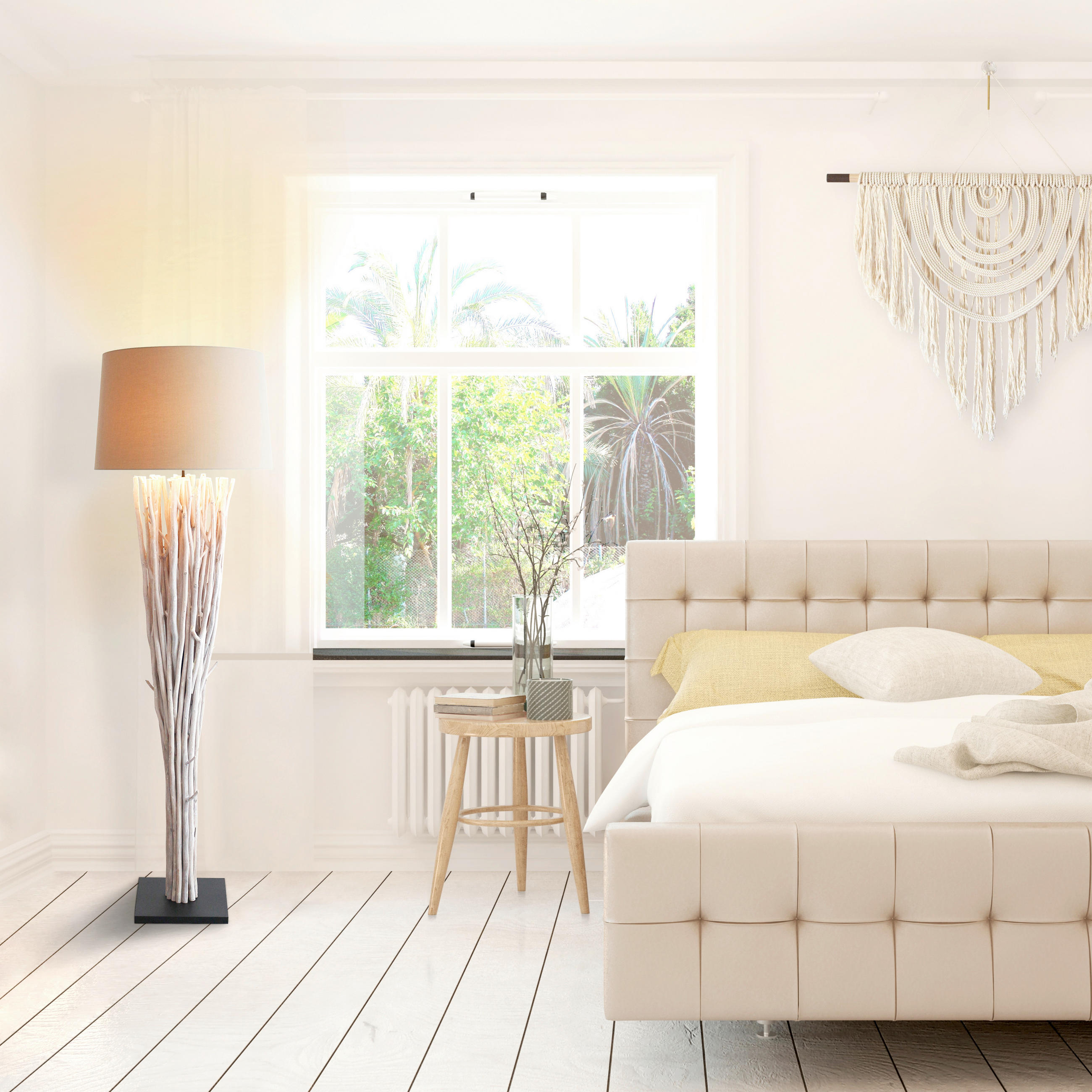 STEHLEUCHTE  30/175/30 cm   - Schwarz/Naturfarben, Design, Holz/Textil (30/175/30cm) - P & B