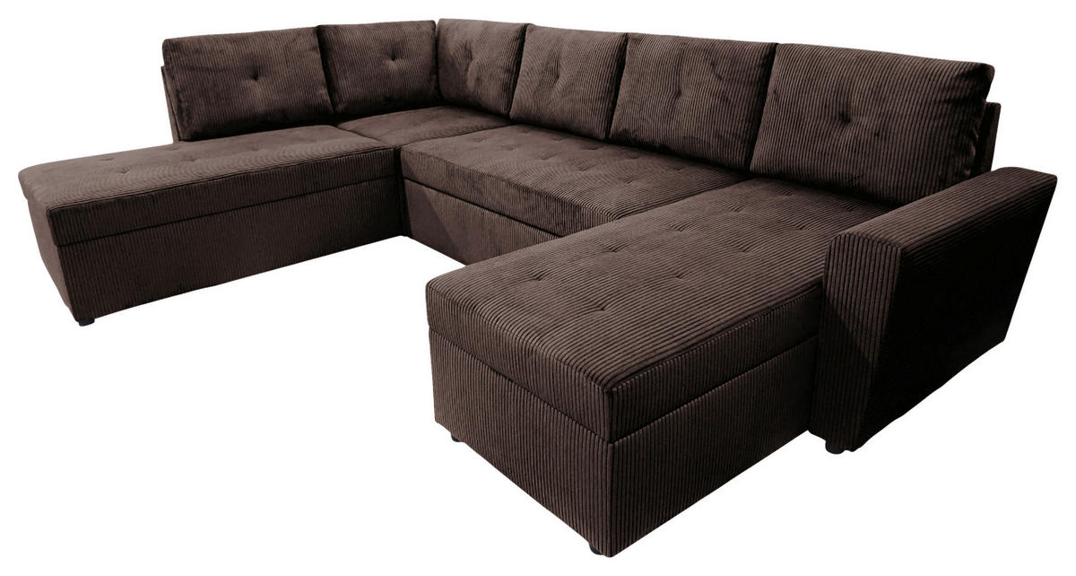 WOHNLANDSCHAFT TERMOLI Braun Cord  - Schwarz/Braun, Design, Kunststoff/Textil (155/296/155cm) - MID.YOU