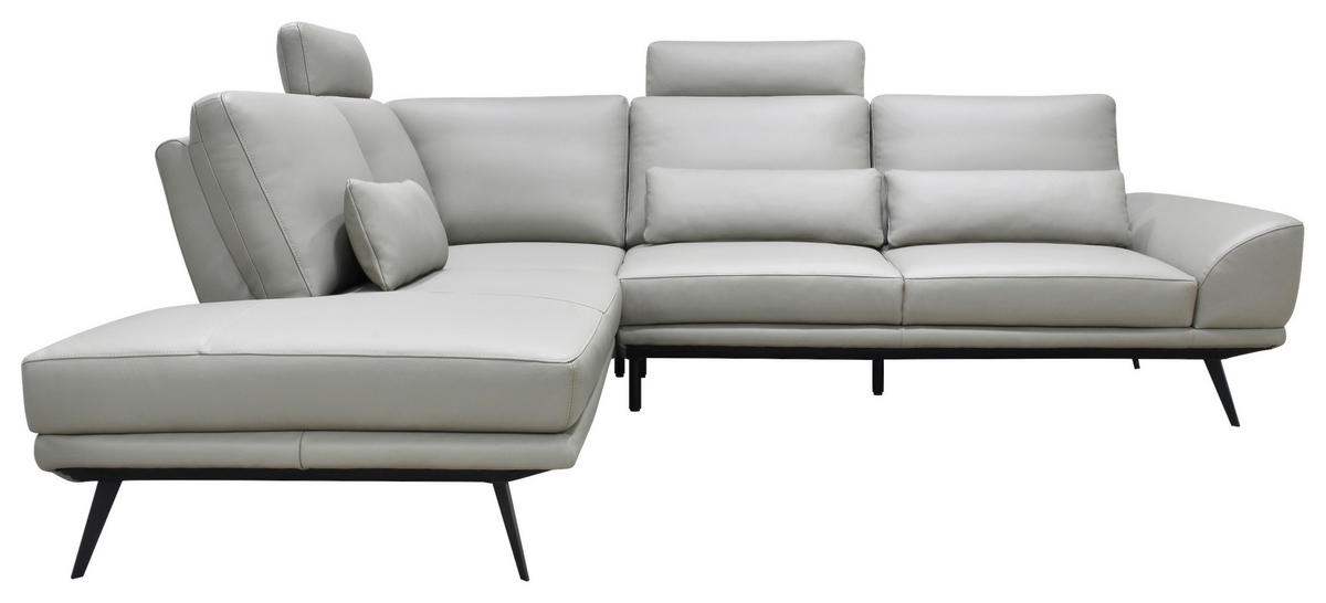 ECKSOFA Taupe Echtleder Zierkissen, Rücken echt, Kopfteilverstellung, Sitztiefenverstellung, Kopfstütze  - Taupe/Schwarz, Design, Leder/Metall (225/276cm) - Celina Home