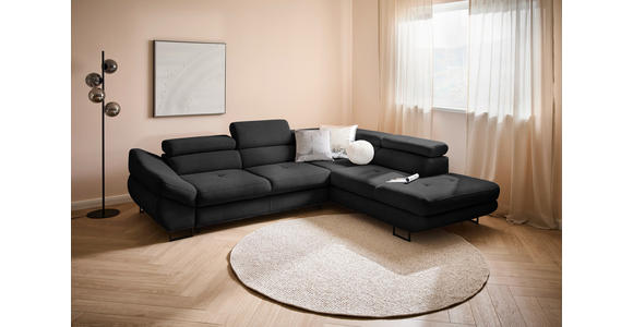 ECKSOFA in Webstoff Schwarz  - Schwarz, Design, Textil/Metall (280/235cm) - Hom`in