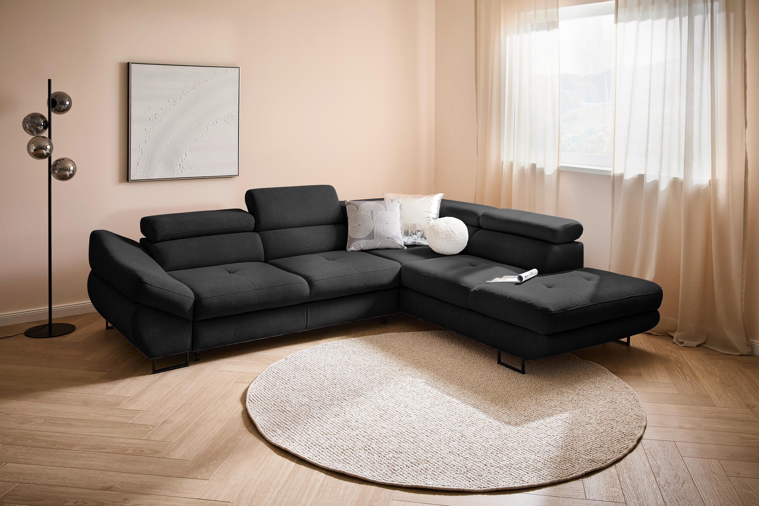 HÖRNSOFFA i vävt tyg svart  - svart, Design, metall/textil (280/235cm) - Hom`in