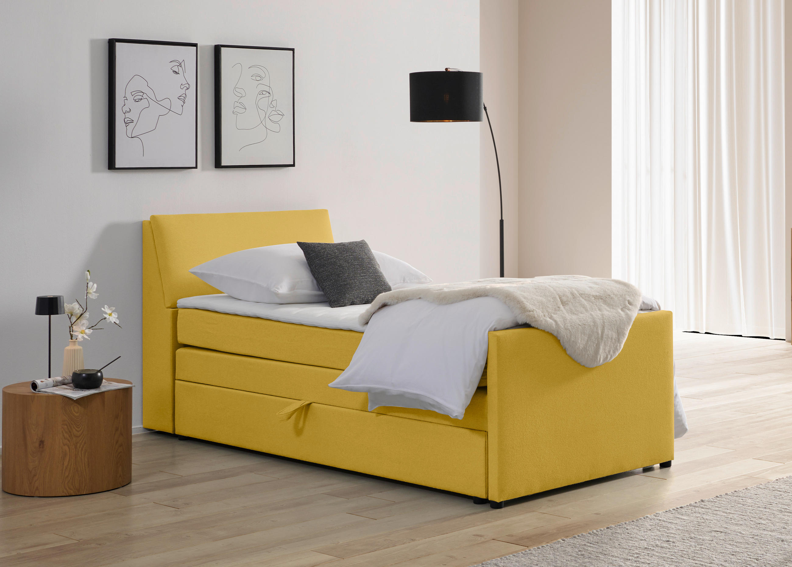BOXSPRINGBETT 100/200 cm  in Gelb  - Gelb/Schwarz, MODERN, Holz/Textil (100/200cm) - MID.YOU
