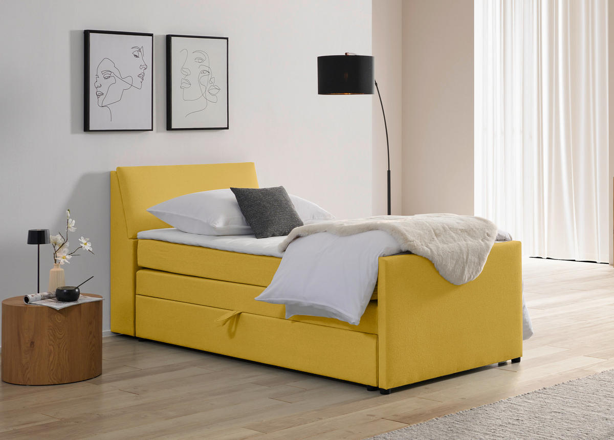 BOXSPRINGBETT 120/200 cm  in Gelb  - Gelb/Schwarz, MODERN, Holz/Textil (120/200cm) - MID.YOU