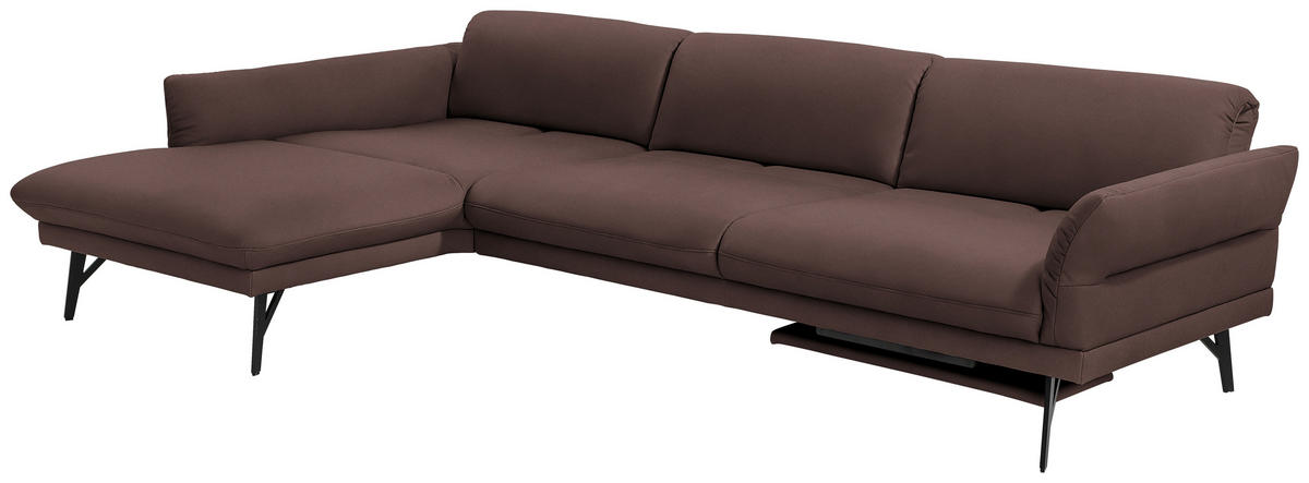 ECKSOFA Posh in Echtleder Braun  173/308 cm  - Anthrazit/Braun, Design, Leder/Metall (173/308cm) - Joop!