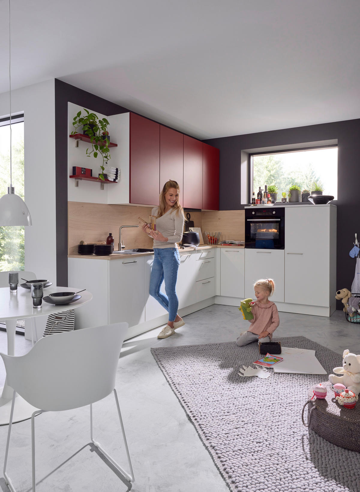 EINBAUKÜCHE FEEL  - Eichefarben/Rot, Design, Holzwerkstoff - Dieter Knoll
