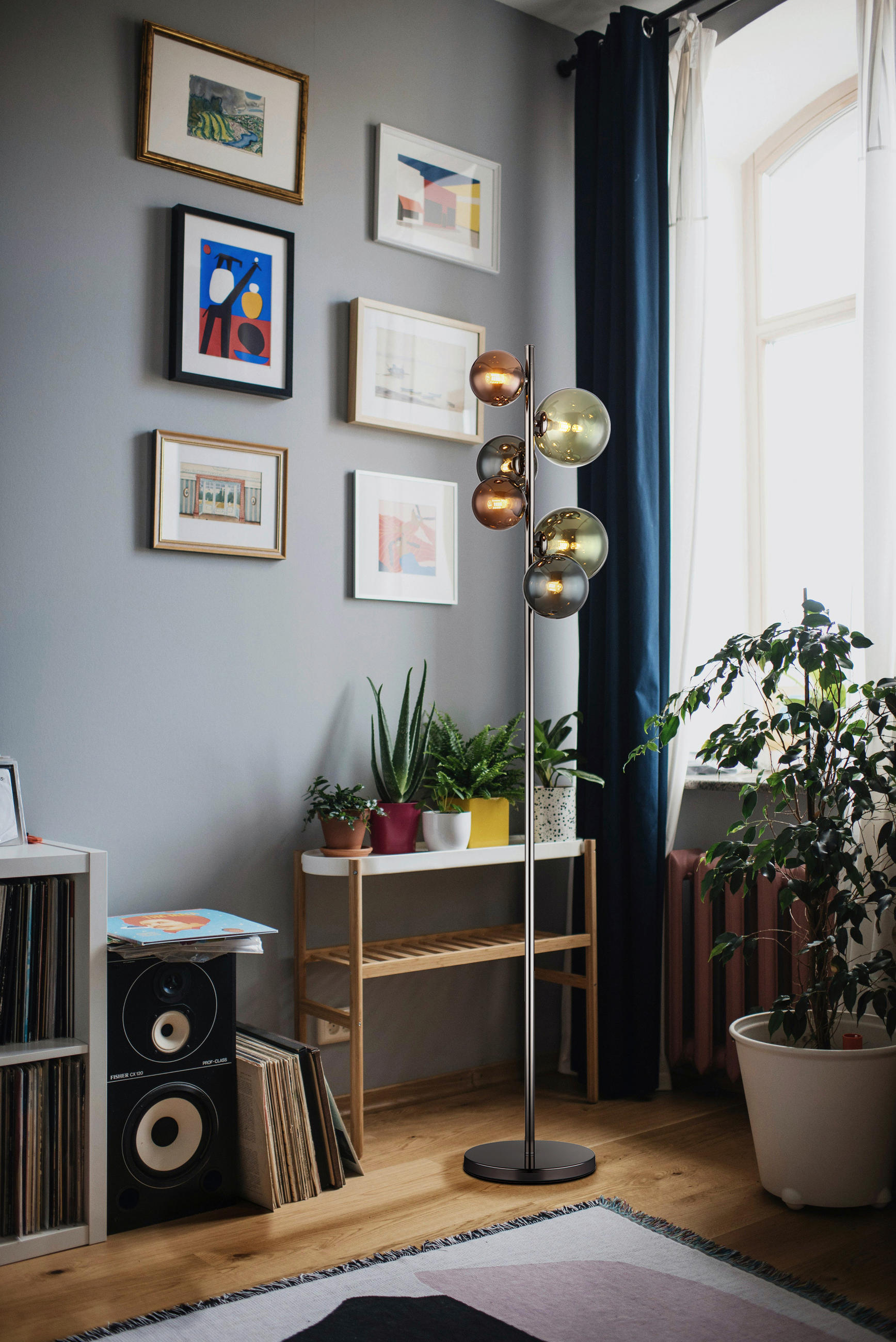 LED-STEHLEUCHTE RIHA 28,5/26,5/155 cm   - Petrol/Schwarz, Design, Glas/Kunststoff (28,5/26,5/155cm) - Globo