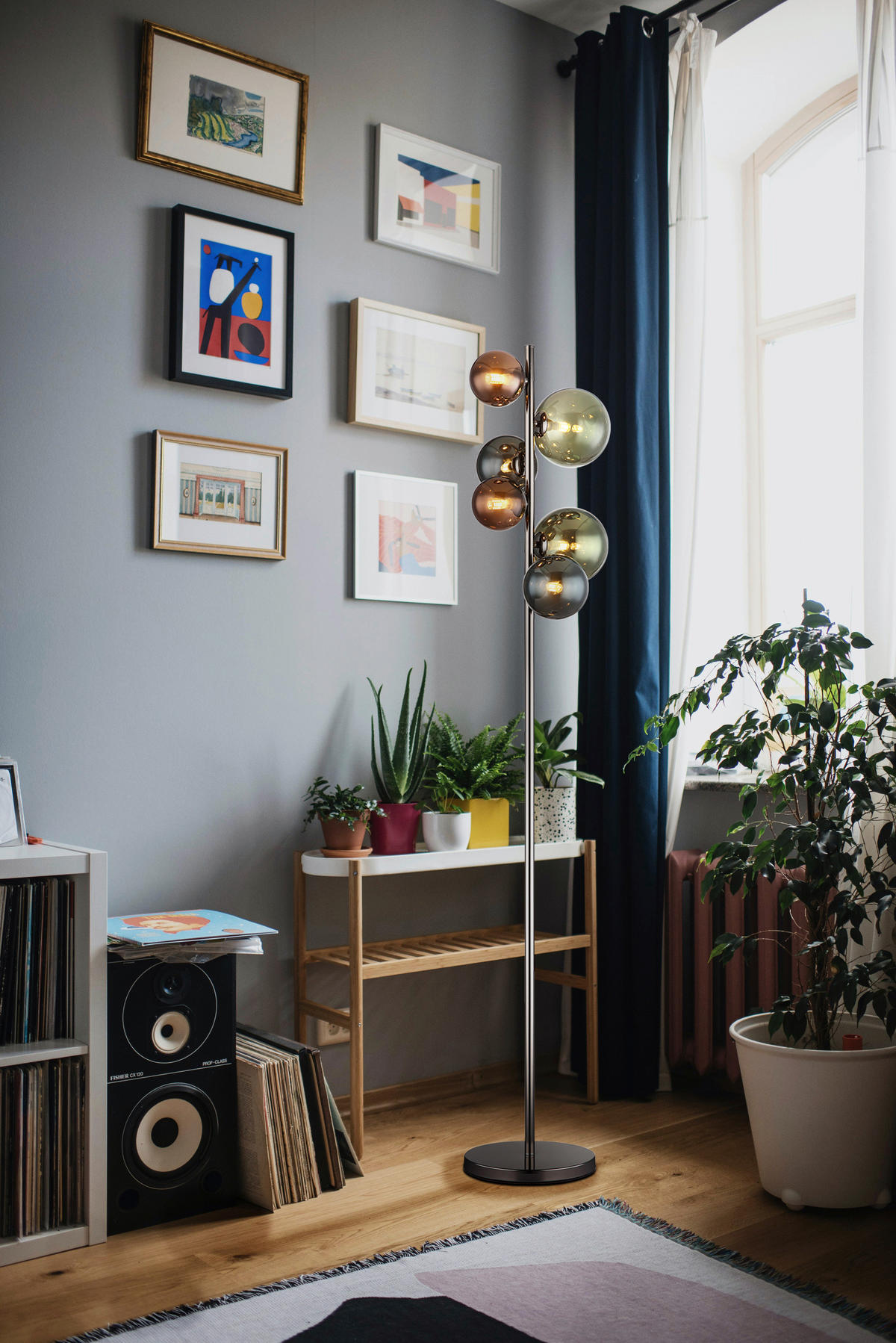 LED-STEHLEUCHTE RIHA 28,5/26,5/155 cm   - Petrol/Schwarz, Design, Glas/Kunststoff (28,5/26,5/155cm) - Globo