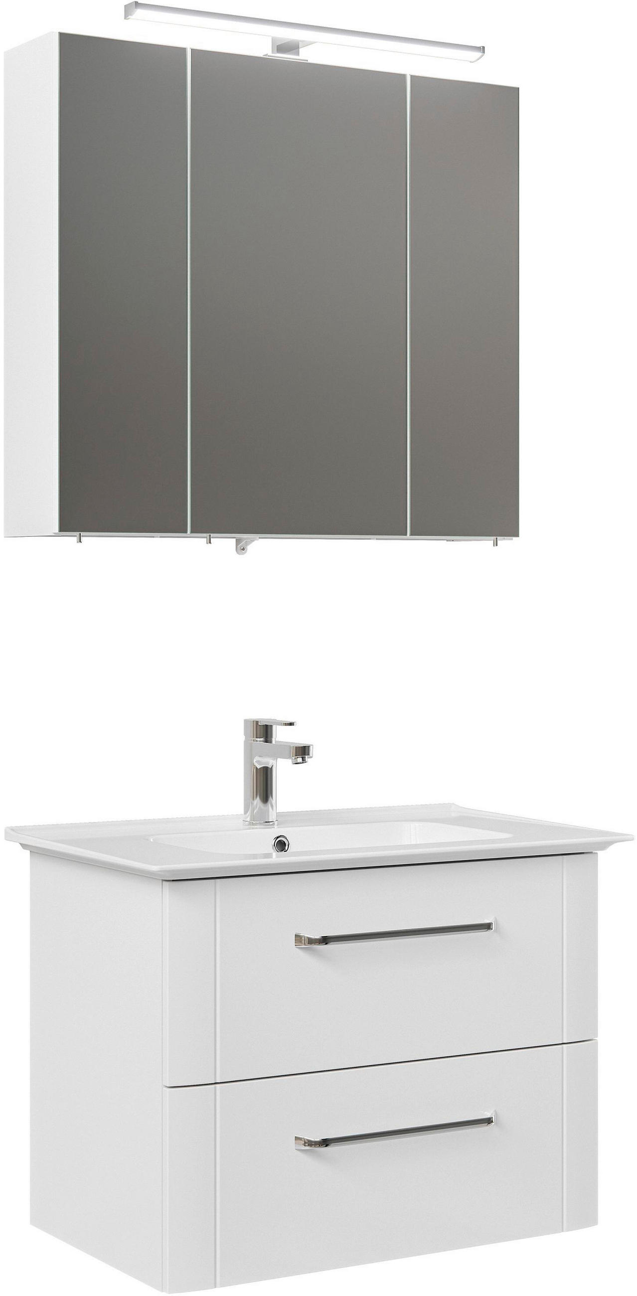BADEZIMMER 3-teilig  in 80 cm  - Chromfarben/Weiß Hochglanz, MODERN, Glas/Keramik (80cm) - Sadena