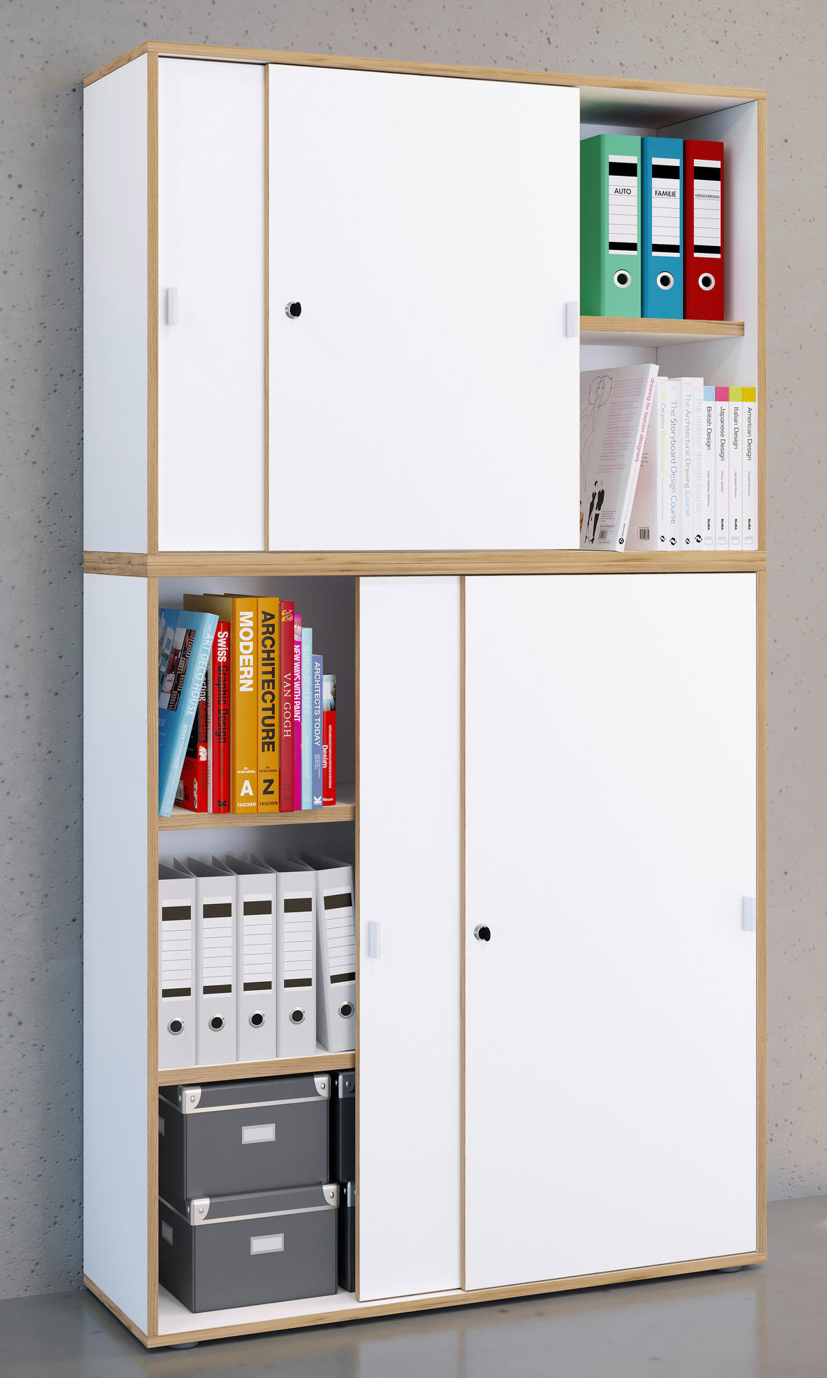 AKTENSCHRANK 100/183/37 cm  - Honigeiche/Weiss, Design, Holzwerkstoff (100/183/37cm) - MID.YOU