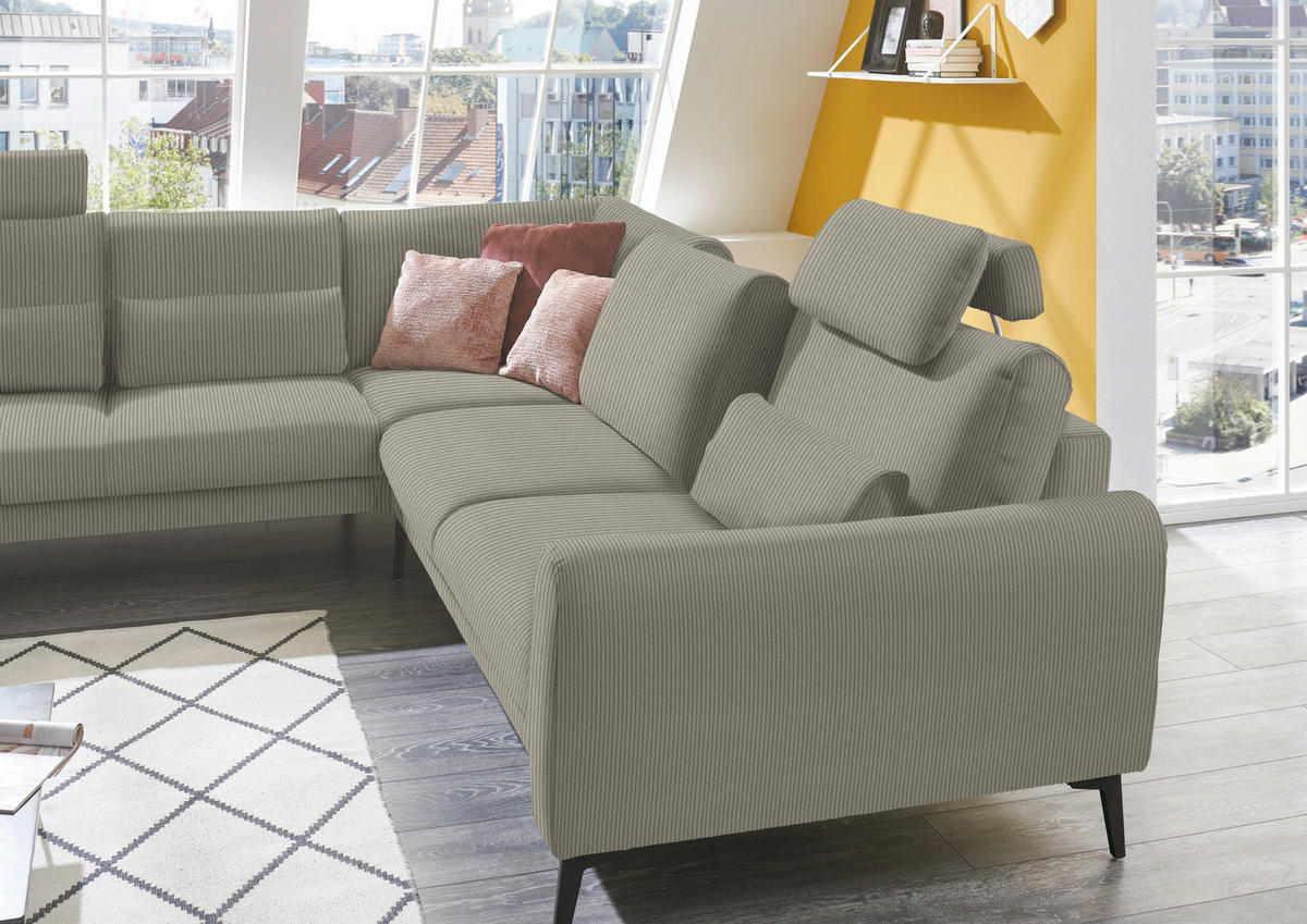 ECKSOFA in Velours, Feincord Taupe  - Taupe/Schwarz, Design, Textil/Metall (254/280cm) - Beldomo Style