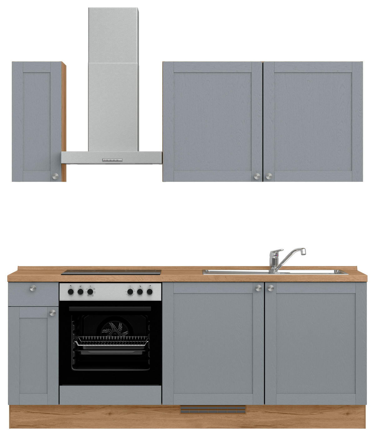 KÜCHENLEERBLOCK Frame 210 cm  in Eichefarben, Blaugrau  - Edelstahlfarben/Eichefarben, MODERN, Holzwerkstoff/Metall (210cm) - Nobilia