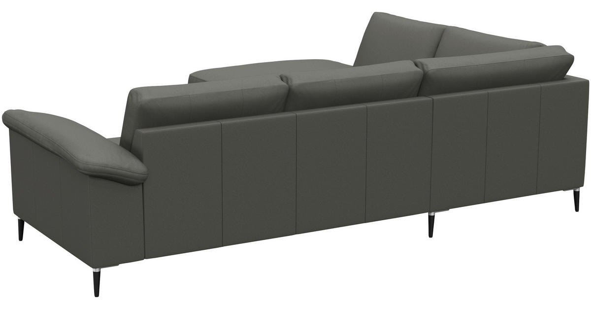 ECKSOFA Dunkelgrau Echtleder  - Dunkelgrau/Schwarz, Design, Leder/Metall (225/247cm) - Livetastic