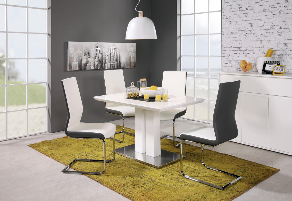 JÍDELNÍ STŮL, bílá, barvy nerez oceli, 120/80/76 cm - bílá/barvy nerez oceli, Design, kov/kompozitní dřevo (120/80/76cm) - Novel