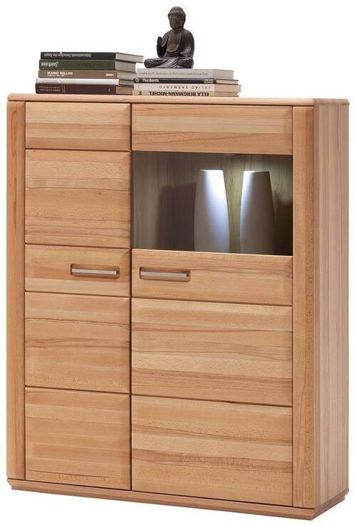 HIGHBOARD 107/131/38 cm  in Buchefarben  - Edelstahlfarben/Buchefarben, Design, Glas/Holz (107/131/38cm) - Livetastic