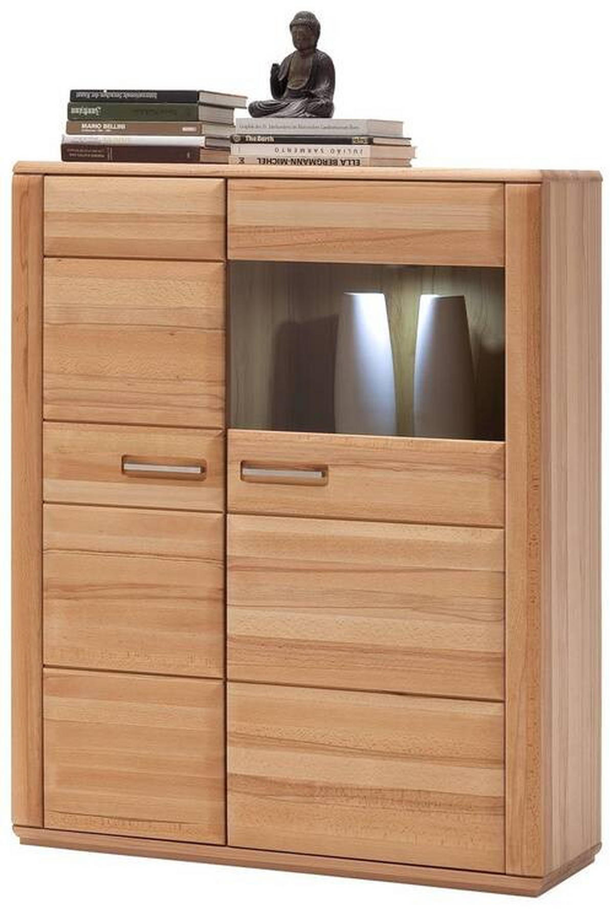 HIGHBOARD La Paz  in 107/131/38 cm  - Edelstahlfarben/Buchefarben, Design, Glas/Holz (107/131/38cm) - Livetastic