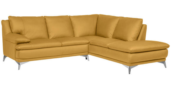 ECKSOFA Senfgelb Echtleder  - Chromfarben/Senfgelb, Design, Leder/Metall (242/224cm) - Novel