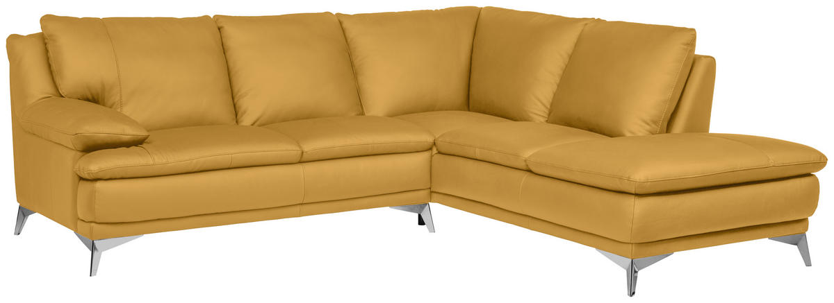 ECKSOFA Senfgelb Echtleder  - Chromfarben/Senfgelb, Design, Leder/Metall (242/224cm) - Novel