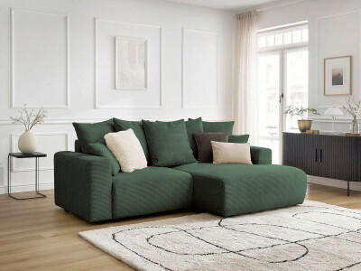 ECKSOFA Ottomane rechts  ATILLA Dunkelgrün Cord  - Dunkelgrün/Schwarz, MODERN, Kunststoff/Textil (244/149cm)