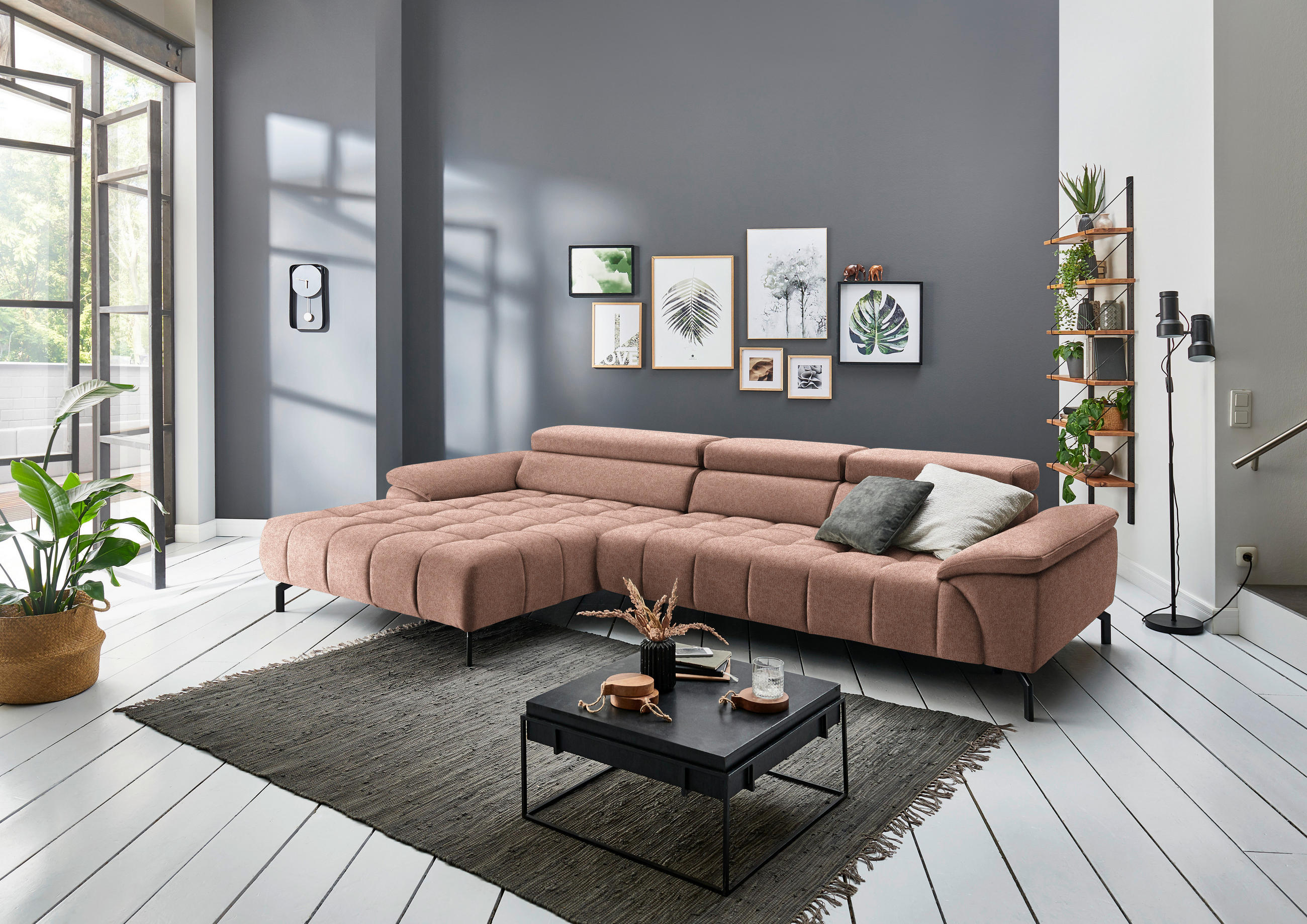 ECKSOFA in Webstoff Orange  - Schwarz/Orange, Design, Textil/Metall (190/329cm) - Beldomo Style
