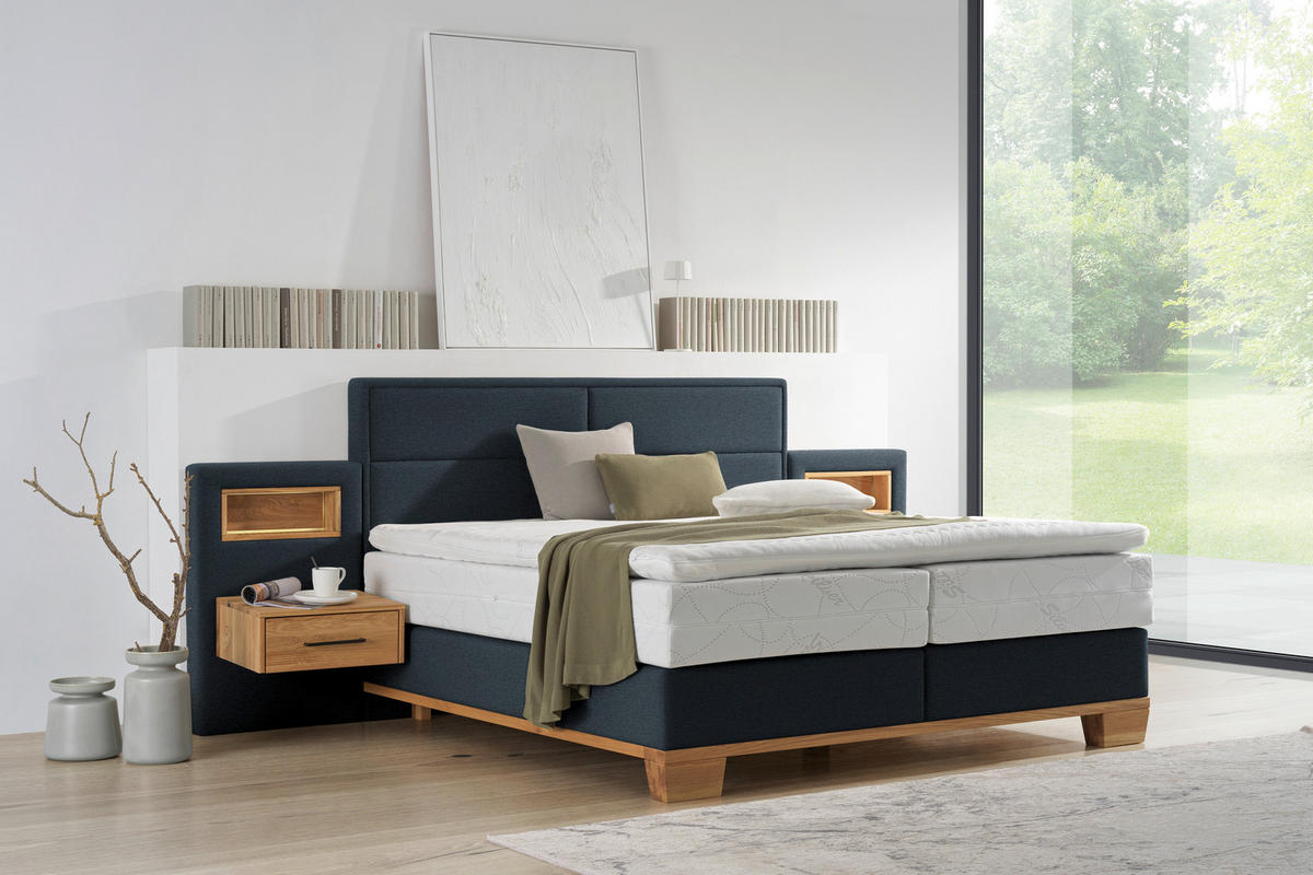 BOXSPRINGBETT 200/200 cm  Eichefarben, Dunkelblau  - Eichefarben/Dunkelblau, Natur, Holz/Textil (200/200cm) - Valnatura