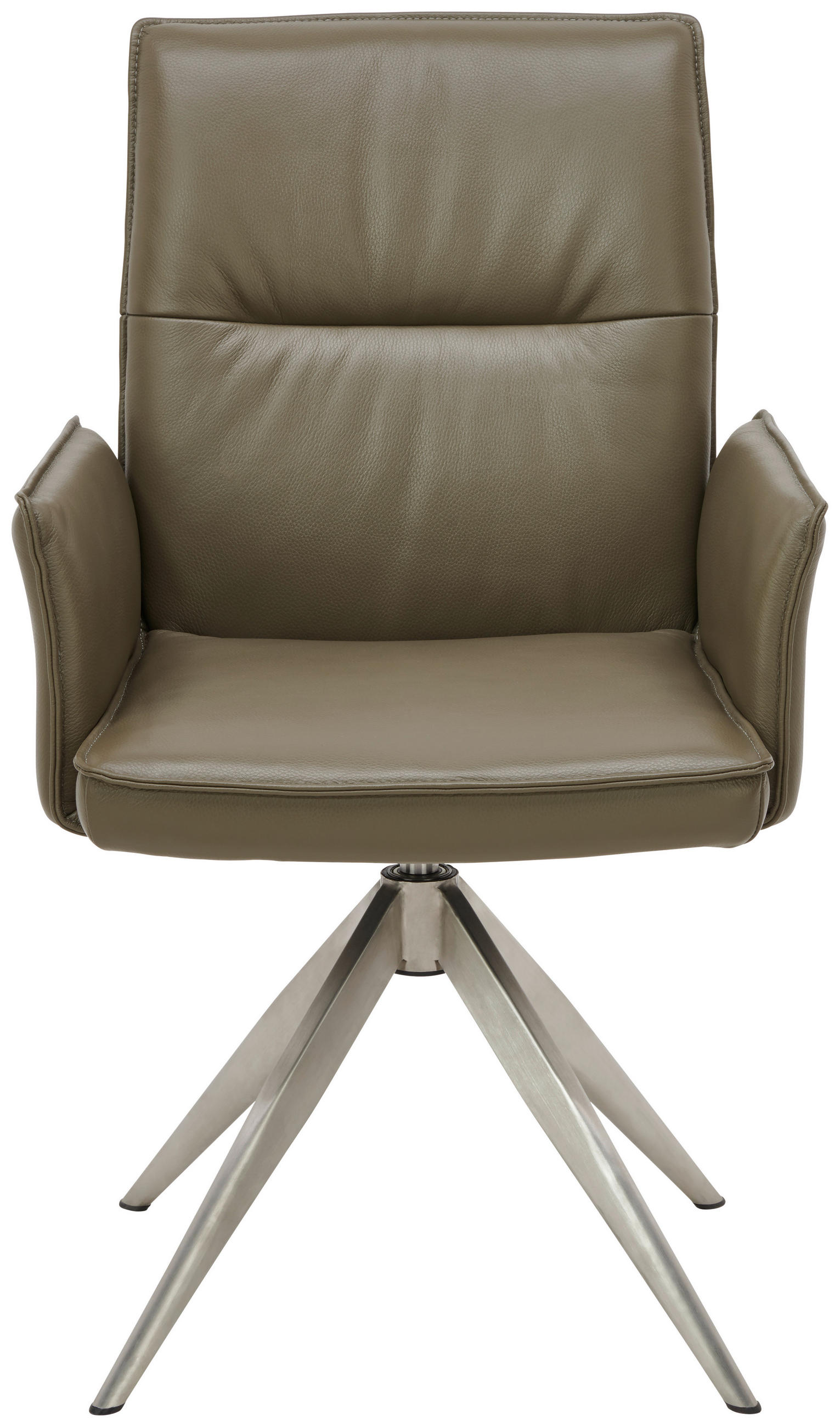 STOL MED ARMSTÖD rostfritt stål äkta läder pigmenterad  - stålfärgad/olivgrön, Design, metall/läder (57/92/63,5cm) - Novel