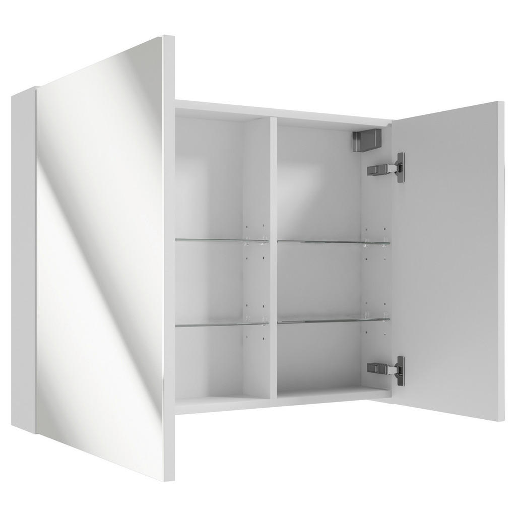 Thumbnail - Mid.you Spiegelschrank, Weiß Hochglanz, Holzwerkstoff, 4 Fächer, 80x60x15 cm, Soft-Close-System, Badezimmer, Badezimmers...