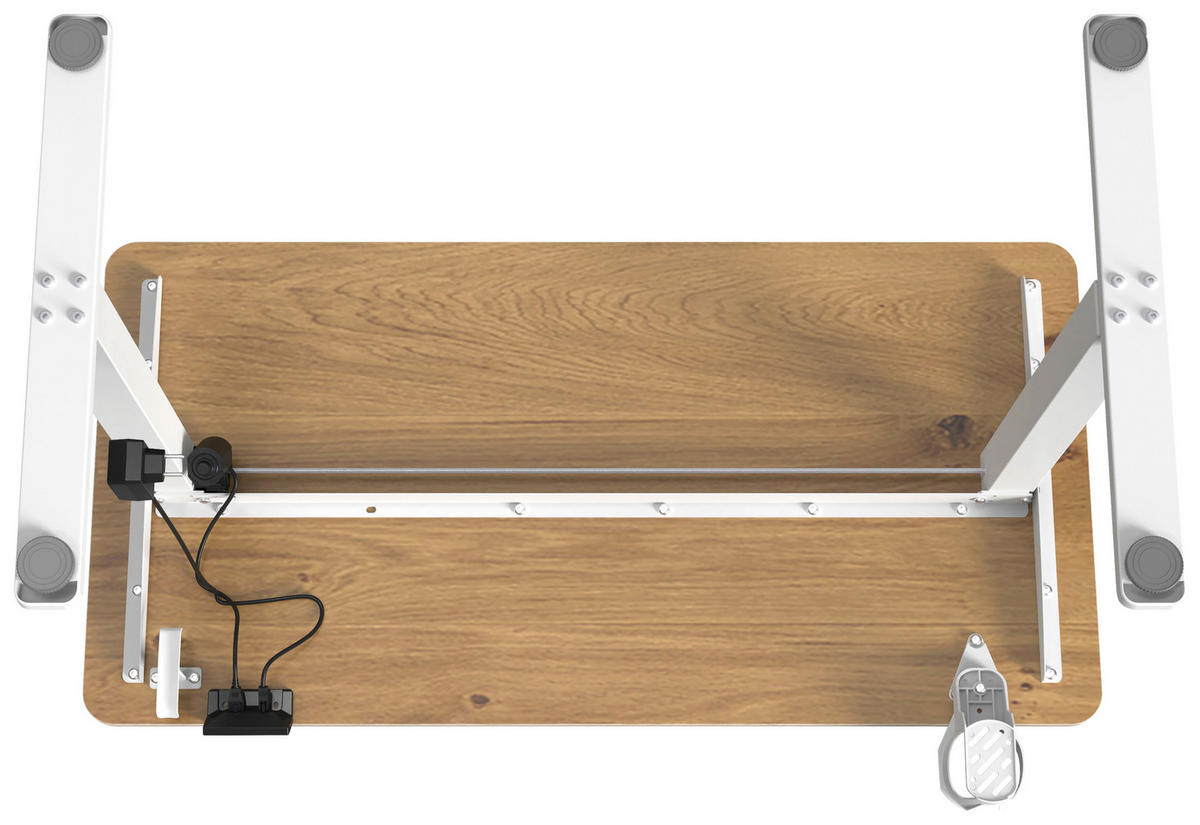 SCHREIBTISCH 120/60/70-115 cm Weiss, Plankeneiche höhenverstellbar, Memoryschalter, Getränkehalter, Headsethalter elektrisch höhenverstellbar  - Weiss/Plankeneiche, Modern, Holzwerkstoff/Kunststoff (120/60/70-115cm) - Livetastic