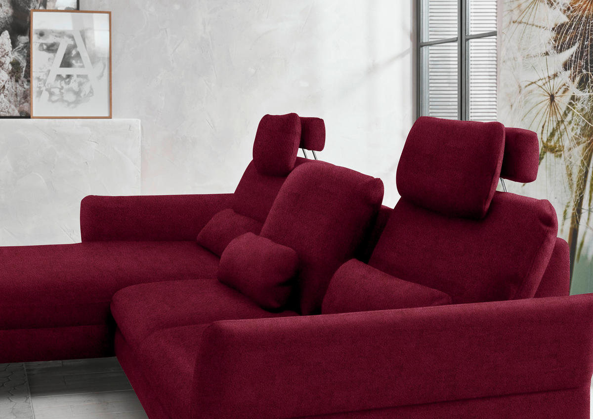 ECKSOFA in Velours Beere  - Beere/Schwarz, Design, Textil/Metall (179/306cm) - Beldomo System