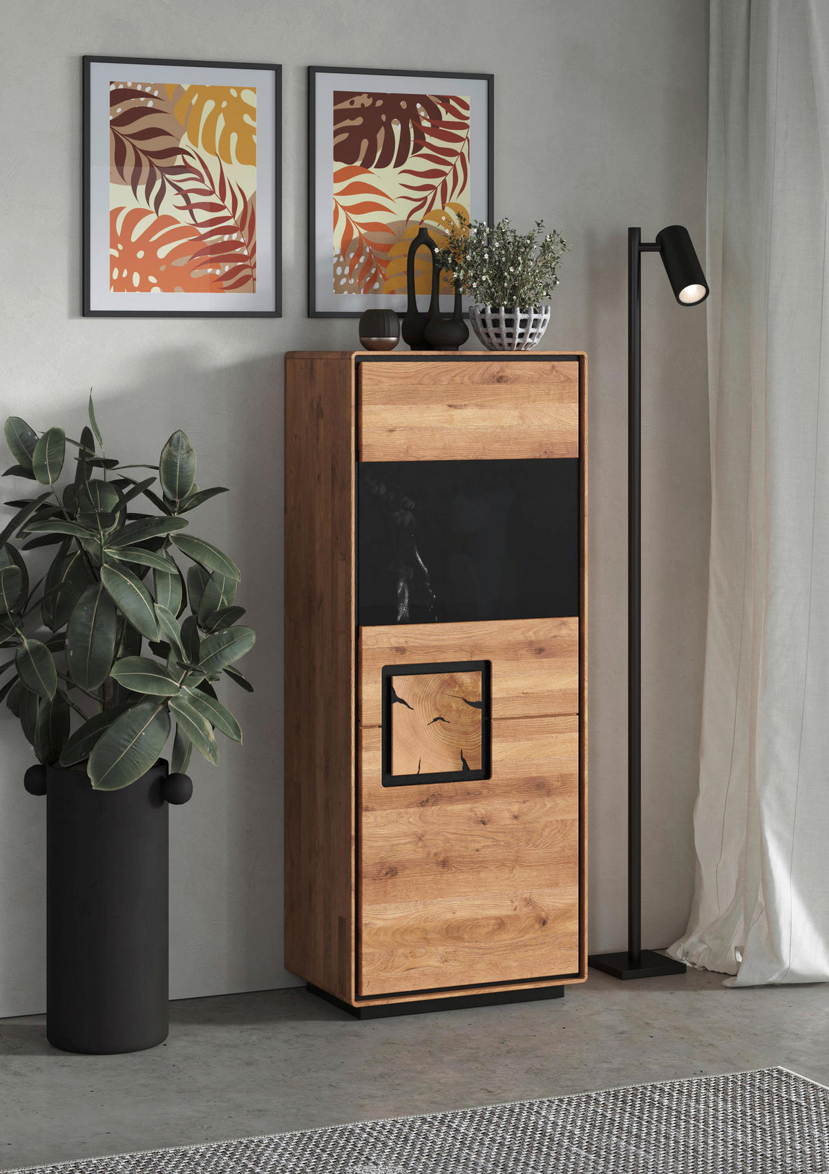 HIGHBOARD  60/152/40 cm  - Wildeiche/Schwarz, Basics, Holz (60/152/40cm) - Livetastic