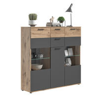 HIGHBOARD  in 140/134/37 cm  - Schwarz/Grau, KONVENTIONELL, Glas/Holzwerkstoff (140/134/37cm) - MID.YOU