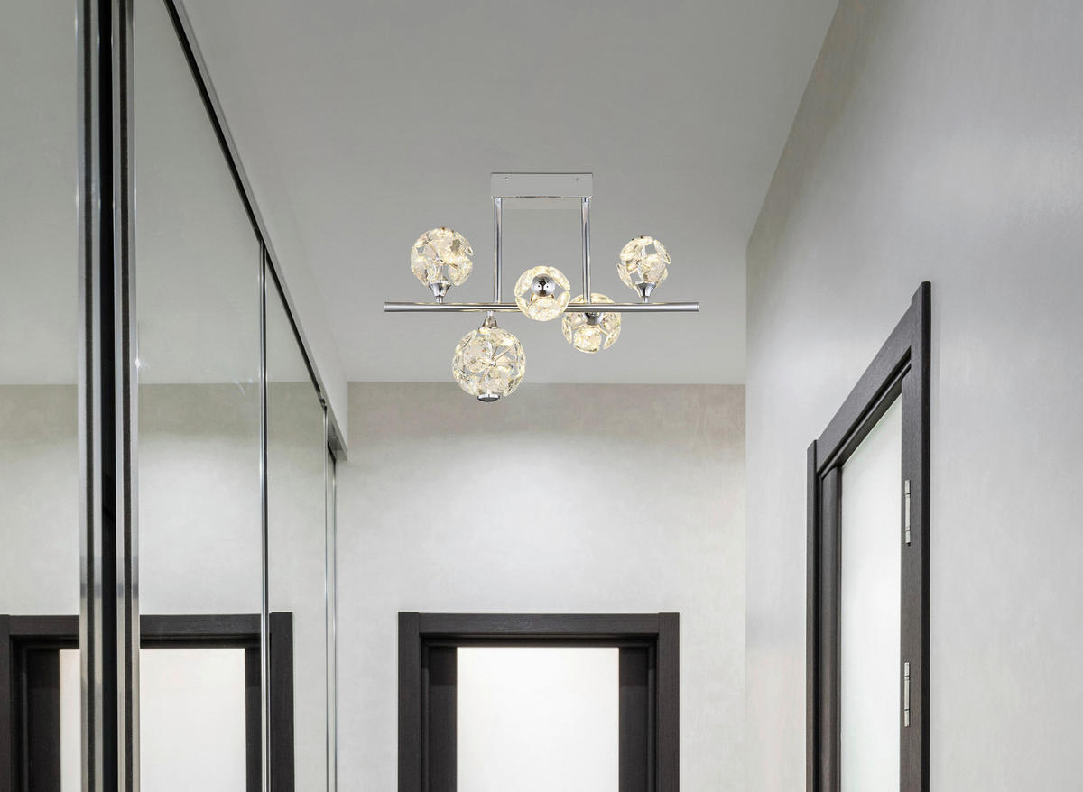 STROPNA LED-SVETILKA  VIRINA //3000 K/230 V/ - barve kroma/prozorno, Konvencionalno, kovina/steklo (61/30/46cm) - Globo