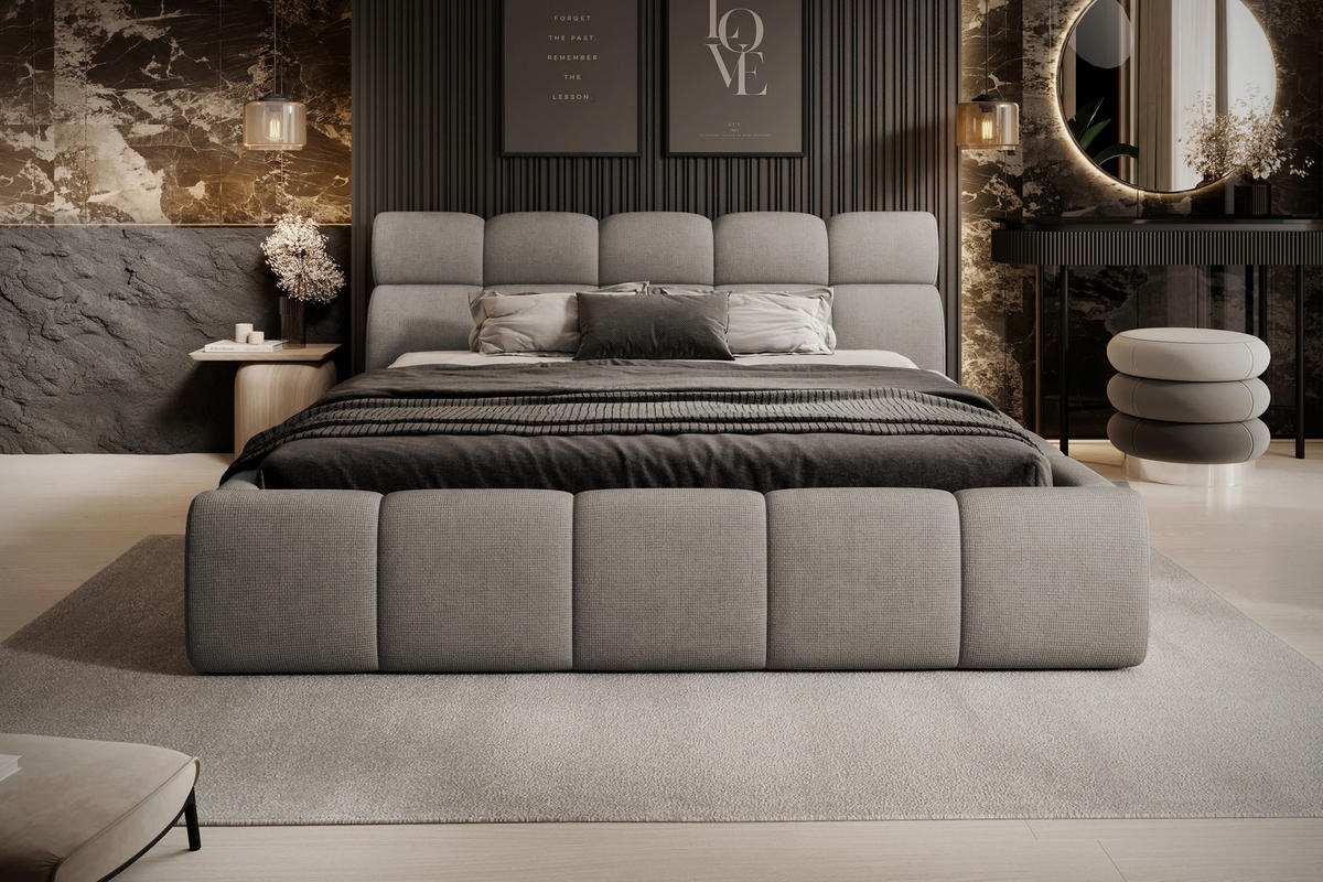 POLSTERBETT 180/200 cm  Hellbraun  - Hellbraun/Schwarz, Design, Kunststoff/Textil (180/200cm) - Esposa