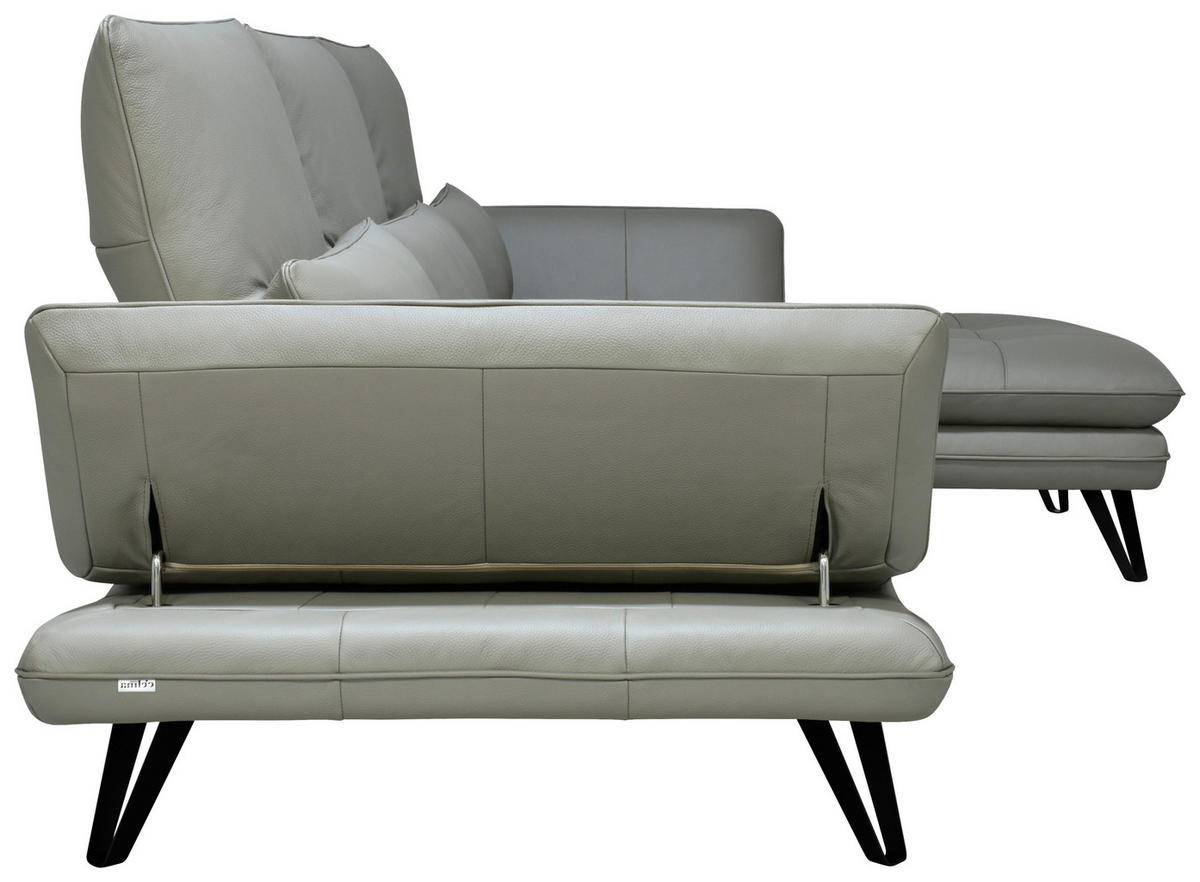 ECKSOFA Grau, Taupe Echtleder  - Taupe/Schwarz, Design, Leder/Kunststoff (312/104-128cm) - Celina Home