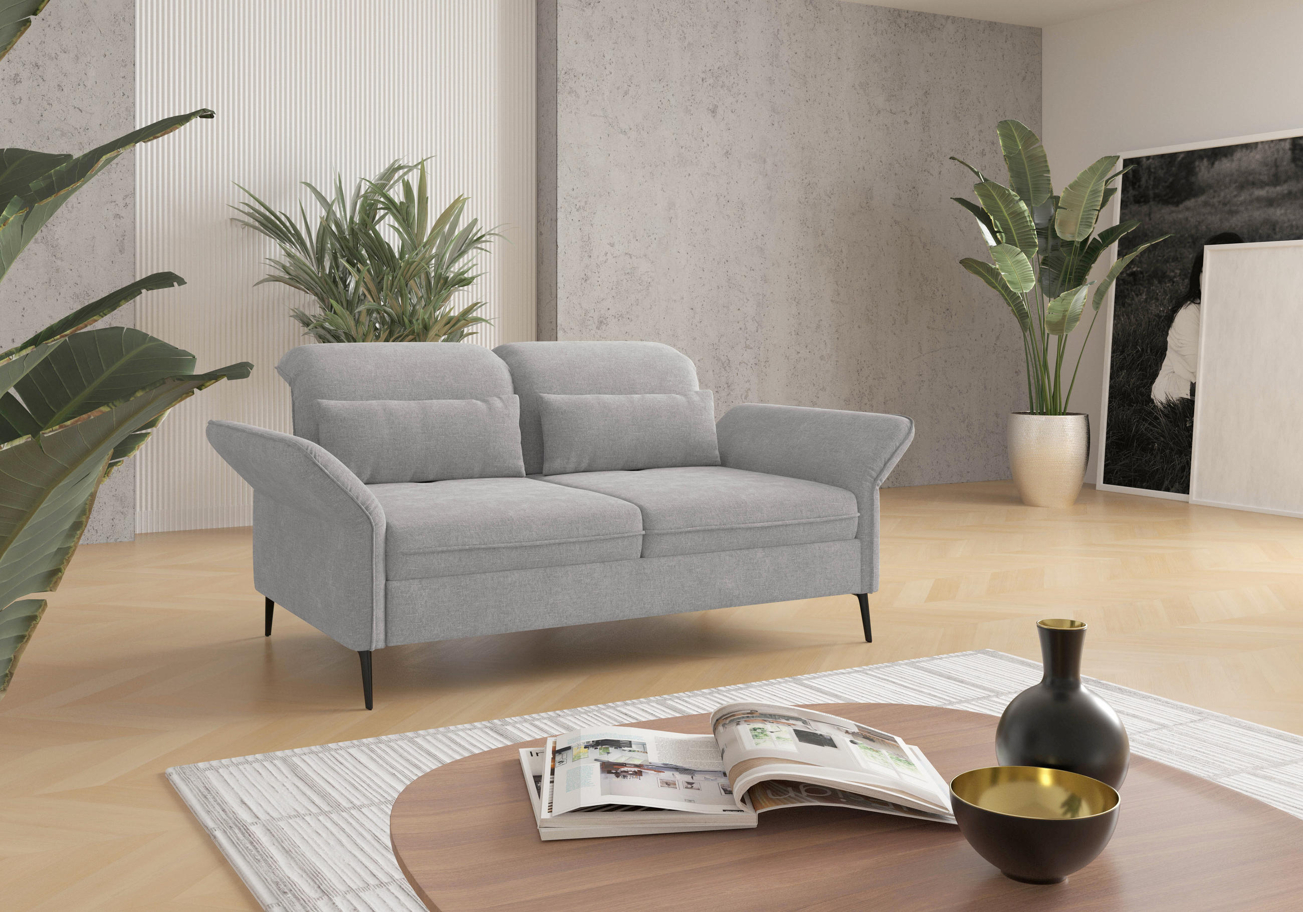 3-SITZER-SOFA in Flachgewebe Hellgrau  - Hellgrau/Schwarz, Konventionell, Textil/Metall (199/92/123cm) - Sit & More