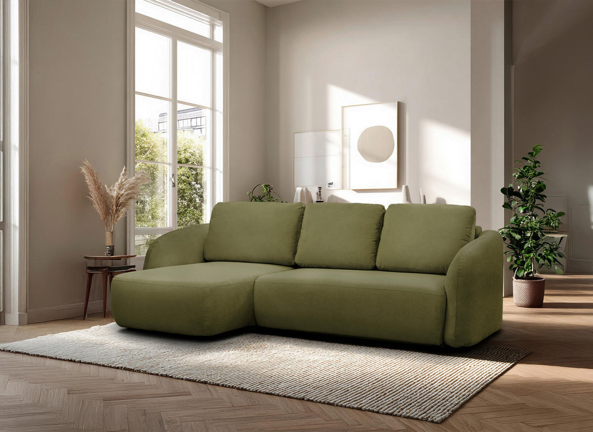 ECKSOFA PORTO Olivgrün  - Schwarz/Olivgrün, Design, Textil (154cm) - MID.YOU