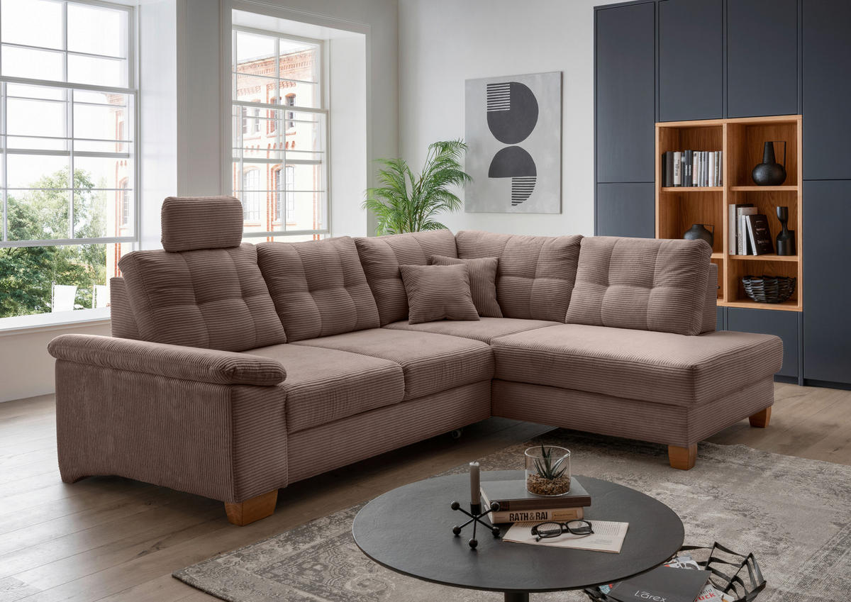 ECKSOFA in Cord Graubraun  - Graubraun/Naturfarben, Modern, Holz/Textil (274/206cm) - Livetastic