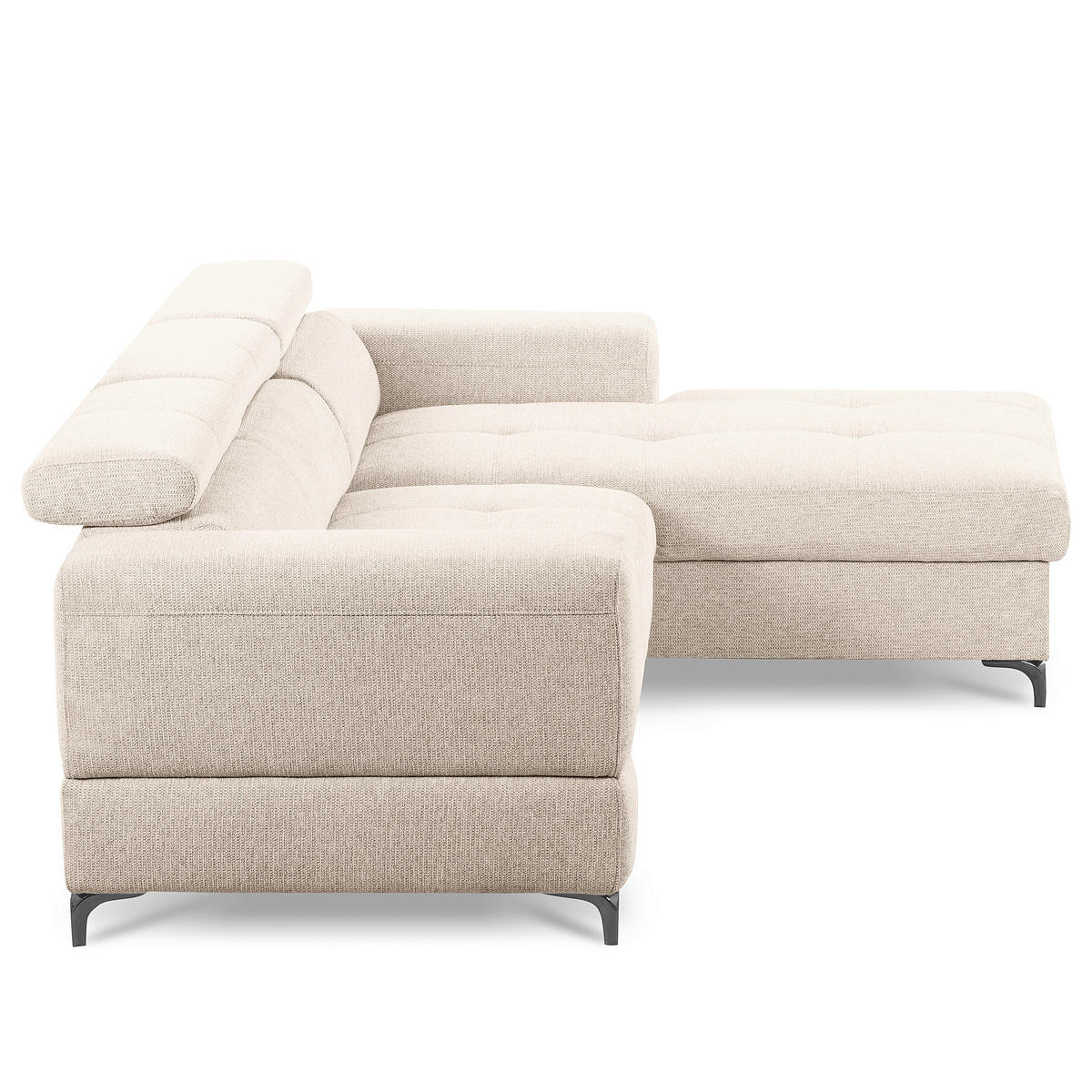 ECKSOFA TORINO Beige Chenille Bettkasten, Kopfteilverstellung  - Beige/Schwarzchrom, Design, Textil/Metall (247/173cm) - Livetastic
