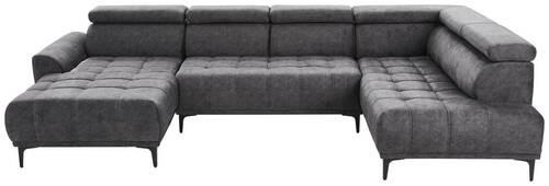WOHNLANDSCHAFT Graphitfarben Velours  - Schwarz/Graphitfarben, Design, Textil/Metall (172/340/191cm) - Stylife