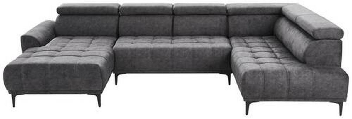 WOHNLANDSCHAFT Graphitfarben Velours  - Schwarz/Graphitfarben, Design, Textil/Metall (172/340/191cm) - Stylife