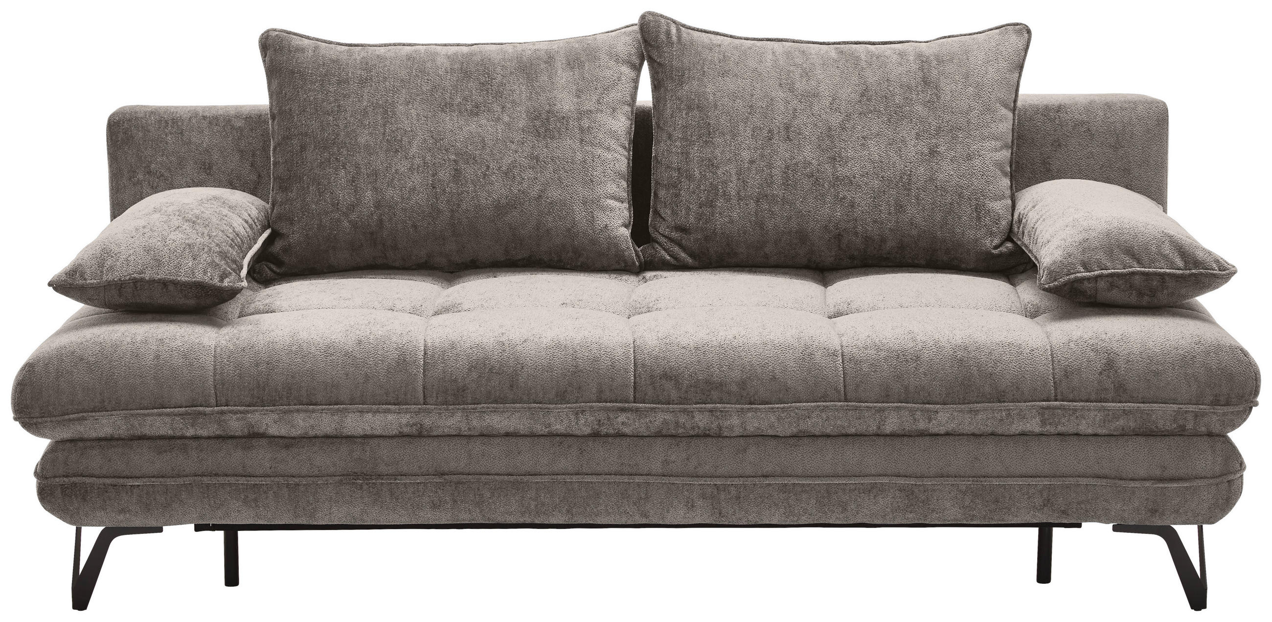 SCHLAFSOFA Italia Samt Grau  inkl. Rückenkissen, Armlehnenkissen, Schlaffunktion, Rücken echt  - Schwarz/Grau, Design, Textil/Metall (205/79-96/85cm) - Novel