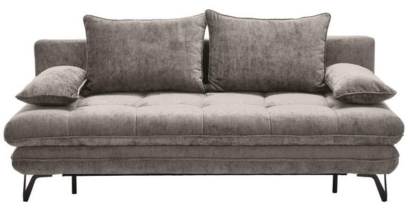 SCHLAFSOFA Italia Samt Grau  inkl. Rückenkissen, Armlehnenkissen, Schlaffunktion, Rücken echt  - Schwarz/Grau, Design, Textil/Metall (205/79-96/85cm) - Novel